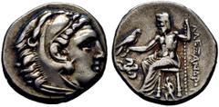 GRECIA / greek coins Macedonia. Alejandro III El Grande. Dracma eubeo-ático. AR. 300-280 a.C. Anverso anepígrafo, con cabeza de Heracles, cubierta de leonte, a derecha. El reverso con Zeus entronizado