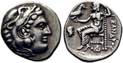 GRIEGAS / greek coins MACEDONIA-APHYTIS. Alejandro III el Grande. Dracma eubeo-ático. 300-280 a.C. Cabeza de Heracles con leonté anudada con sus garras. Zeus entronizado con águila y cetro, delante ca