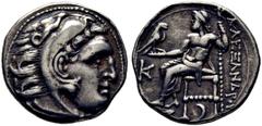 GRIEGAS / greek coins MACEDONIA. Alejandro III el Grande. Dracma eubeo-ático. 300-280 a.C. Cabeza de Heracles con leonté anudada con sus garras. Zeus sedente con águila y cetro, delante de su rodilla 