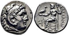 GRIEGAS / greek coins MACEDONIA. Alejandro III el Grande. Dracma eubeo-ático. 334-300 a.C. Cabeza de Heracles con leonté anudada con las garras. Zeus entronizado a izquierda con águila y cetro de bola