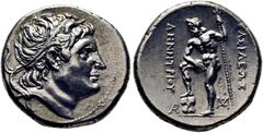 GRIEGAS / greek coins MACEDONIA. Demetrios Poliorcet. Tetradracma eubeo ático. 306-283 a.C. Cabeza diademada y con ínfulas de Demetrios a derecha. Poseidón desnudo, estante y con cetro, pisando roca. 