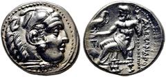 GRIEGAS / greek coins MACEDONIA. Alejandro III el Grande. H. 300 a.C. Taller incierto. Dracma eubeo-ático. Cabeza de Heracles con leonté anudada con garras. Zeus entronizado con águila y cetro, delant
