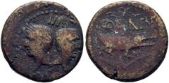 ANTIGUAS / ancient coins ROMA IMPERIO. AUGUSTO Y AGRIPA. Colonia Nemausus. Dupondio. 16-15 a.C. Cabezas contrapuestas de los césares. Cocodrilo atado a palmera. Sear1729. RPC523. RIC155 (80$). Anverso