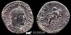 Roman Empire Roman Empire - Philip I. Arabs (244-249 AD). Bronze Sestertius (14.86 g., 29 mm.), Rome mint. IMP M IVL PHILIPPVS AVG, laureate, draped and cuirassed bust ro right, seen from behind. / FO