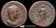 Roman Empire Macrinus Bronze Sestertius 23.58 g., 32 mm. Rome 217-218 A.D. Good very fine Roman Empire - Macrinus (217-218 A.D.) Sestertius (23.58 g., 32 mm) Rome in 217 AD. IMP CAES M OPEL SEV MACRIN