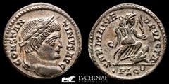 Roman Empire Constantine I silvered bronze Follis 3.05 g, 18 mm. Lugdunum 323 A.D. nEF Roman Empire. Constantine I the Great (307-337 A.D.) Bronze follis (3.05 g, 18 mm.) Lugdunum mint. Struck 323 A.D