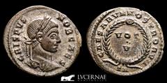 Roman Empire Crispus caesar Æ Bronze Follis 2,92 grs. 20 mm. Arles 320-1 nEF Roman Empire. - Crispus. Caesar, (A.D. 317-326) Æ Silvered Bronze Follis. (2,92 grs. 20 mm.) Arles mint, A.D. 320/1. IVL CR