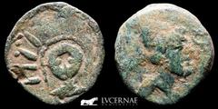 Ancient Hispania Spain (ancient Hispania) - Malaca (Malaga, Spain), Bronce As (8.74 g. 23 mm. ) minted in II century B.C. Vulcano head right, tongs and punic legend. / God Helios head-on with radiated
