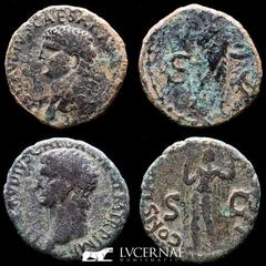 Roman Empire Roman Empire - Lot of two Asses: 1 - Claudius I (AD 41-54) bronze As. Rome mint, AD 41-42. TI CLAVDIVS CAESAR AVG P M TR P IMP, Bare head left. S / C. Minerva advancing right, brandishing