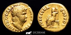 Roman Empire Roman Empire, Nero (54-68 A.D.) AV aureus (7,10 g. 19 mm. Rome mint, AD 66-67. NERO CAESAR AVGVSTVS, laureate head of Nero to right / IVPPITER CVSTOS, Jupiter seated left on throne, holdi