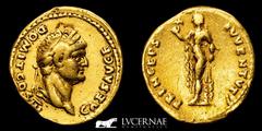 Roman Empire Roman Empire, Domitian, as Caesar (AD 69-81). AV Aureus (7,19 g. 19 mm.). Rome, AD 74-75. CAES AVG F DOMIT COS III, laureate head of Domitian right. PRINCEPS IVVENTVT, Spes walking left, 