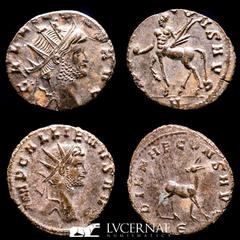 Roman Empire Roman Empire - Lot comprising two coins: Gallienus. (A.D. 253-268.) AE antoninianus. Zoo series. Rome. 1 - GALLIENVS AVG, radiate head of Gallienus right / APOLLINI CONS AVG, centaur walk
