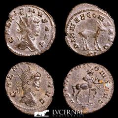 Roman Empire Roman Empire - Lot comprising two coins: Gallienus. (A.D. 253-268.) AE antoninianus. Zoo series. Rome. 1 - GALLIENVS AVG, radiate head of Gallienus right / APOLLINI CONS AVG, centaur walk