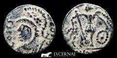 Roman Empire Roman Empire - Barbarous imitative bronze half follis (0.95 g • ⌀ 13 mm) Constantine I (307 - 337 A.D.). Constantinopolis, bronze follis. CONSTANTINOPOLIS, helmeted Constantinople bust to