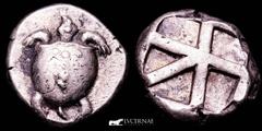 Ancient Greek Ancient Greek - Islands of Attica - Aegina. Silver stater (11,93 g. 21 mm.). Minted circa 525-480 B.C. Sea turtle seen from above, head in profile Square incuse with small skew pattern. 