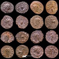 Roman Empire Roman Empire - Lot comprising eight (8) silvered antoninianus minted in the second part of III century A.D. Gallienus (3 coins), Saloninus, Tetricus I (2 coins) and Tetricus II (2 coins) 