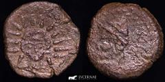 Ancient Hispania Ancient Hispania - Malaca (Malaga, Spain), Bronce As (9,30 g. 23 mm..) minted in II century B.C. Vulcano head left, tongs and punic legend. / God Helios head-on with radiated crown. F