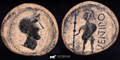 Ancient Hispania Ancient Hispania, Roman Republic times - Ventipo (Casariche, Sevilla) Bronce As (20,05 g. 31 mm.). 150-50 BC. Head to right with helmet. / Soldier with shield and trident on the right
