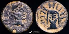 Ancient Hispania Ancient Hispania Malaca (Malaga, Spain), Bronce As (10,57 g. 23 mm.) minted in II century B.C. Vulcano head left, tongs and punic legend God Helios head-on with radiated crown. FAB 17
