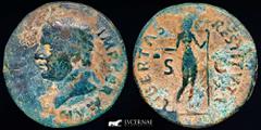 Roman Empire Roman Empire Vitellius, (A.D. 69). AE As (9,50 g. 29 mm.), Spanish Tarraco mint. A VITELLIVS IMP GERMAN Laureate bust of Vitellius facing left, globe at point of bust; (LIBERT)AS RESTITVT