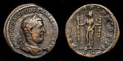 Roman Imperial Coins Macrinus, 217-218. Sestertius (19.25 g 30 mm) Rome, 217. IMP CAES M OPEL SEV MACRINVS AVG Laureate, draped and cuirassed bust of Macrinus to right. Rev. PONTIF MAX TR P COS P P / 