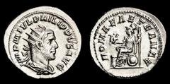 Roman Imperial Coins Roman Empire - Philippus I Arabs (244-249 AD). Silver antoninianus, minted in Roma (Rome), 244-247 AD. ROMAE AETERNAE, Roma seated. IMP M IVL PHILIPPVS AVG, Radiate, draped and cu