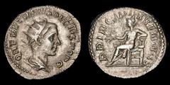 Roman Imperial Coins Roman Empire Herennius Etruscus, as Caesar AR Antoninianus. (5.00 g. 20-23 mm.) Rome, AD 250-251. Q HER ETR MES DECIVS NOB C, radiate and draped bust right / PRINCIPI IVVENTVTIS, 