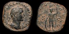 Roman Imperial Coins Roman Empire - Gallienus. Bronze sestertius. Minted in Rome, 257/258 A.D. Rare. IMP C P LIC GALLIENVS AVG. Laureated, draped and curiased bust of Gallienus to right. VIRTVS AVG S-
