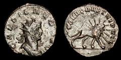 Roman Imperial Coins Roman Empire - Gallienus (253-268 A.D). Silver antoninianus. Minted in Mediolanum (Milan), AD 258. COHH PRAET VI P VI F, radiate lion roaring right. GALLIENVS AVG, radiate, cuiras