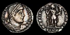Roman Imperial Coins Roman Empire - Valentinian I. AD 364-375. AR Siliqua, Lugdunum (Lyon) mint, 2nd officina. Struck AD 364-367. D N VALENTINI ANVS P F AVG, pearl-diademed, draped, and cuirassed bust