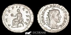 Roman Empire Roman Empire - Philip I (244-249). Silver antoninianus (4,37 g. 24 mm.), Rome mint, AD 245. IMP M IVL PHILIPPVS AVG, radiate, draped and cuirassed bust r.,/ PM TRP II COS PP, Philip seate