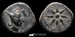 Ancient Hispania Ancient Hispania - Malaca (current Malaga). Bronze 1/4 of calco (3,00 g. 14 mm.). Minted early in the II century B.C. Vulcan head on the right, Punic legend behind. 8-ray star. FAB 17