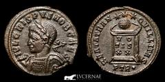 Roman Empire Roman Empire - Crispus (317-326 A.D.) - Bronze follis (2,98 g., 20 mm) Trier mint, (A.D. 321). IVL CRISPVS NOB CAES Laureate and cuirassed bust of Crispus to left, holding spear over his 