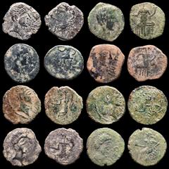 Group Lots Ancient Hispain. - Spain, Irippo. Augustus times. 27 BC-AD 14. Æ As. Male head right, IRIPPO. / Female deity sitting to the left with pine-cone and cornucopia FAB 1581. Lot of 8 Æ coins. Lo