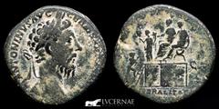 Roman Empire - Antonine Emperors A.D. 138-192 Roman Empire - Marcus Aurelius, as Augustus (AD 161-180). AE sestertius (21,13 g., 29 mm.). Rome, AD 176-177. M ANTONINVS AVG-GERM SARM TR P XXXI, laureat