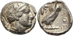GRIECHISCHE MÜNZEN ATTIKA Athen Tetradrachme ca. 430-420 Av.: Archaischer Kopf der Athena nach rechts, auf ihrem Helm drei Olivenblätter und ein Planzentrieb. Rv.: ATHE, im Quadratum Incusum Eule nach