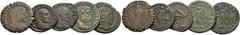 RÖMISCHE KAISERZEIT Lots Lot mit fünf Folles. 1.: Follis von Diocletianus (284-305), Alexandria. 2.: Follis von Diocletianus (284-305), Karthago. Follis mit gezähntem Rand (Serratus). 3.: Follis von M