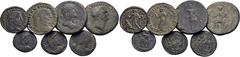 RÖMISCHE KAISERZEIT Lots Lot mit sieben Bronzen. 1.: Dupondius von Domitianus, 81, unbekannte östliche Mzst. (Thrakien?). belorbeerter Kopf nach rechts / Roma mit Kranz und Parazonium auf Brustpanzer 