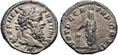 RÖMISCHE KAISERZEIT Pertinax (192-193) Denar 193 Rom Av.: IMP CAES P HELV - PERTIN AVG, belorbeerter Kopf nach rechts. Rv.: VOT DECEN TR P COS II, Pertinax steht mit Patera und Schriftrolle vor Dreifu