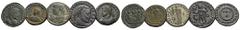 RÖMISCHE KAISERZEIT Lots Lot mit fünf Folles. 1.: Licinius I (308-324). Follis, Siscia. Rv.: Jupiter steht mit Viktoria und Zepter, zu Füßen Adler. 2.: Licinius II. (317-324). Follis, Cyzicus. Rv.: Ju