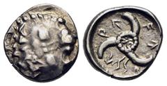 GRIECHISCHE MÜNZEN LYCIA Lykische Dynasten Vekhssere II. (400-380) 1/3 Stater ca. 410-390/80 v. Chr. Av.: Löwenskalp. Rv.: Triskeles. SNG von Aulock: 4201 Podolia: 8-10 3.12 g. Selten! Gutes sehr schö