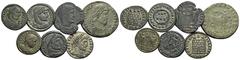 RÖMISCHE KAISERZEIT Lots Lot mit sieben römischen Münzen: 1.: Constantinus I. (306-337). Follis, 324-325, Sirmium Rv.: SARMATIA - DEVICTA // SIRM, Viktoria steht mit Tropaeum und Palmzweig, Fuß auf Ge