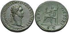 RÖMER, KAISERZEIT Domitianus (81-96), Sesterz 90-91, Rom. Av.: IMP CAES DOMIT AVG GERM COS XV CENS PER P P, belorbeerter Kopf nach rechts. Rv.: IOVI VICTORI // S-C, Jupiter mit Victoriola und Zepter n