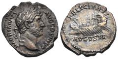 RÖMER, KAISERZEIT Hadrianus (117-138), Denar 134-138, Rom. Av.: HADRIANVS - AVG COS III P P, belorbeerte Büste nach rechts. Rv.: FELICITATI / AVGVSTI, Galeere nach links. 2,85 g. RIC II: 240. Schöne i