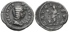 RÖMER, KAISERZEIT Iulia Domna (193-217), Denar 211-217, Rom. Av.: IVLIA PIA FELIX AVG, drapierte Büste nach rechts. Rv.: MATRI DEVM, Cybele steht mit Zepter und Tympanum an Säule gelehnt nach links, z
