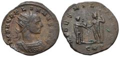 RÖMER, KAISERZEIT Aurelianus (270-275), Antoninian 272-274, Cyzikus. Av.: IMP AVRELIANVS AVG, gepanzerte Büste mit Strahlenkrone nach rechts. Rv.: FIDES MILITVM // C✱P, Aurelian steht rechts, erhält G