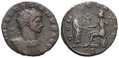 RÖMER, KAISERZEIT Aurelianus (270-275), Antoninian 270-275, Mediolanum. Av.: IMP AVRELIANVS AVG, gepanzerte Büste mit Strahlenkrone nach rechts. Rv.: ROMAE AETERNAE // Q, Aurelian nach rechts stehend 