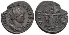 RÖMER, KAISERZEIT Aurelianus (270-275), Antoninian 271, Siscia. Av.: IMP AVRELIANVS AVG, gepanzerte Büste mit Strahlenkrone nach rechts. Rv.: VIR-TVS AVG // ✱T, Kaiser mit Speer und Globus nach rechts