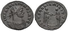 RÖMER, KAISERZEIT Aurelianus (270-275), Antoninian 272-274, Siscia. Av.: IMP AVRELIANVS AVG, gepanzerte Büste mit Strahlenkrone nach rechts. Rv.: CONCORDIA MILITVM // S✱, Kaiser in Toga und Concordia 