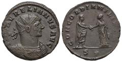 RÖMER, KAISERZEIT Aurelianus (270-275), Antoninian 272-274, Siscia. Av.: IMP AVRELIANVS AVG, gepanzerte Büste mit Strahlenkrone nach rechts. Rv.: CONCORDIA MILITVM // S✱, Kaiser in Toga und Concordia 